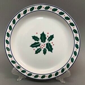 Dansk Bistro Plate White Green Blue Red Holly Berries 8‎ 3/4"